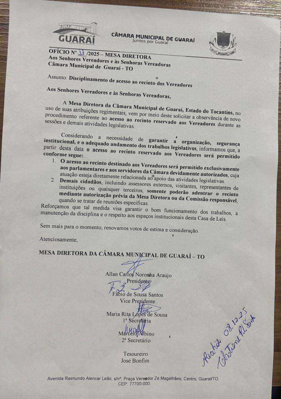 Ofício Mesa Diretora da Cãmara - restrição de acesso (2025).jpeg